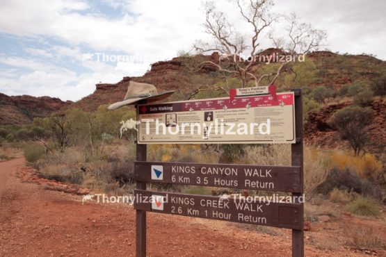 Road sign of Kings Canyon walk, outback, Australia